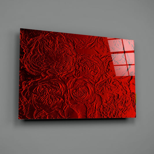 Crimson Textured Rose Relief Glass Wall Art