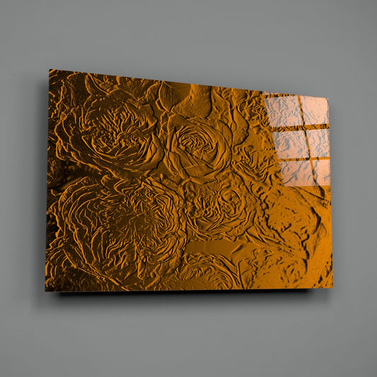 Amber Gold Rose Relief Texture Glass Wall Art
