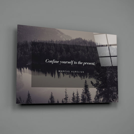 Confine Yourself Quote Misty Forest Lake Glass Wall Art