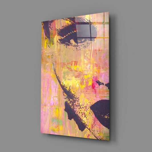 Pink Yellow Grunge Face Glass Wall Art