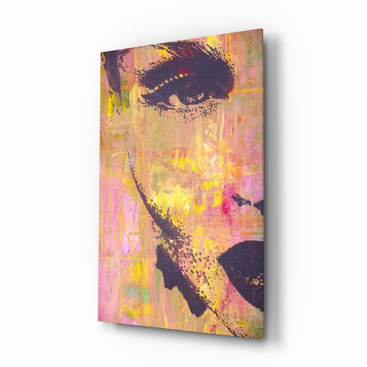Pink Yellow Grunge Face Glass Wall Art