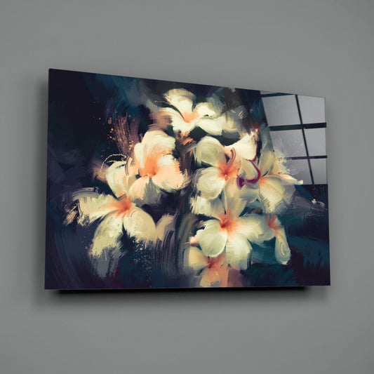 Painterly White Plumeria Glass Wall Art