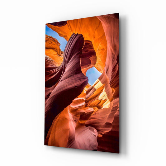 Orange Slot Canyon Waves Glass Wall Art