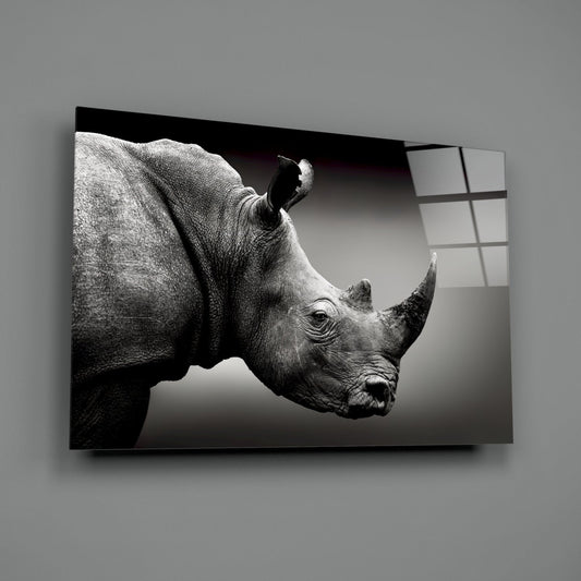 Rhino Horn Profile Grayscale Glass Wall Art