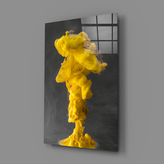 Yellow Ink Plume In Gray Water Glass Wall Art