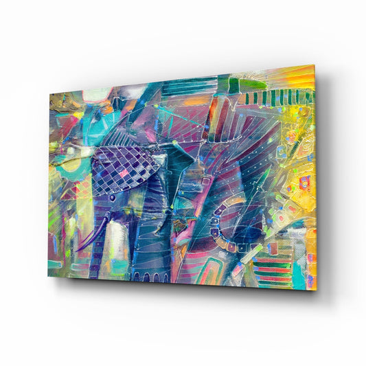 Abstract Cubist Colorful Elephant Glass Wall Art