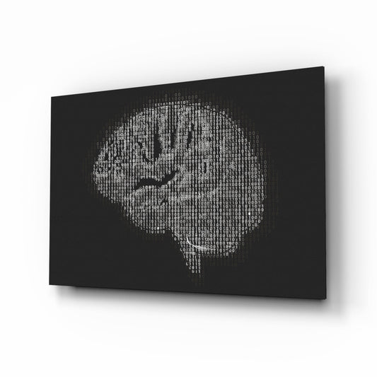 Binary Code Digital Brain Glass Wall Art