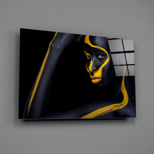 Yellow Paint Stripe Woman Glass Wall Art