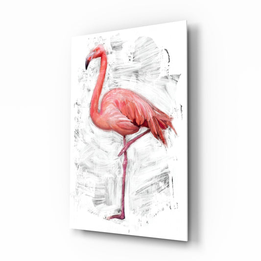 Pink Flamingo Sketch White Glass Wall Art