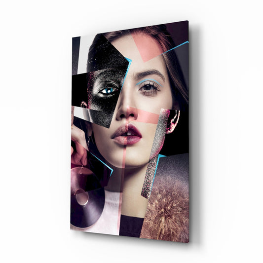 Pink Collage Glitter Eye Face Glass Wall Art