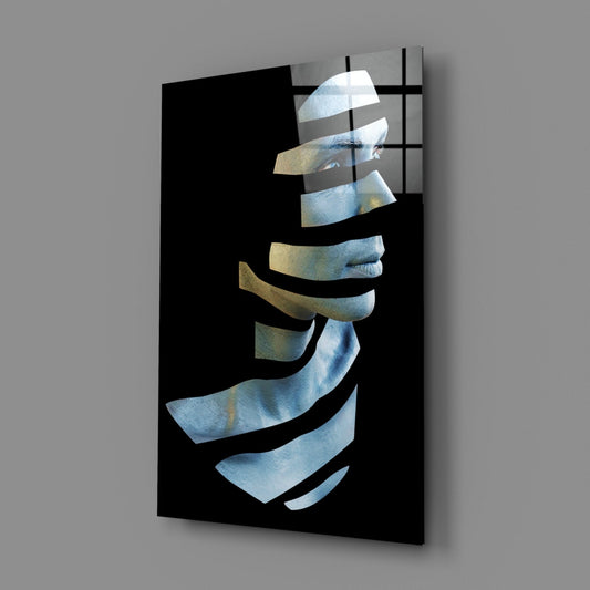 Sliced Blue Face Profile Layers Glass Wall Art