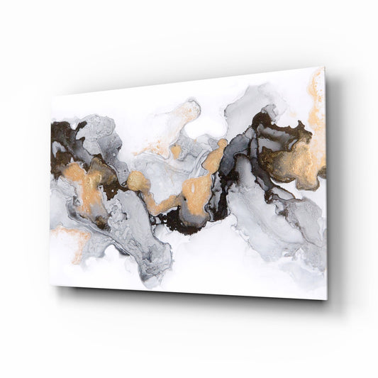 Gold Veined Black Marble Flow Glass Wall Art