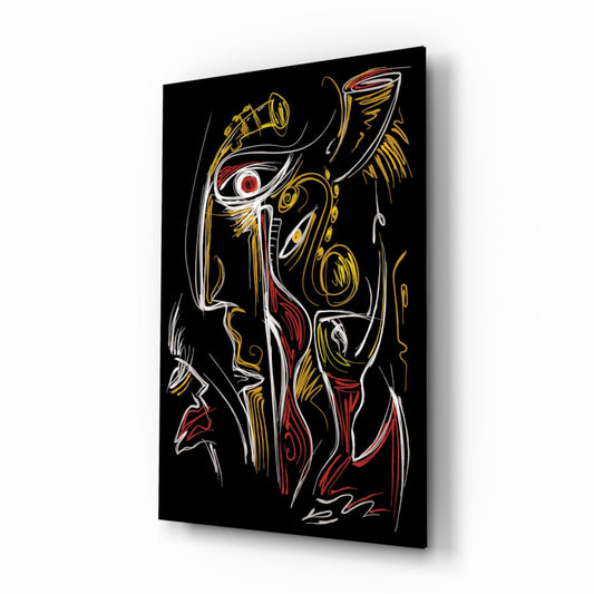 Red Eye Abstract Faces on Black Glass Wall Art