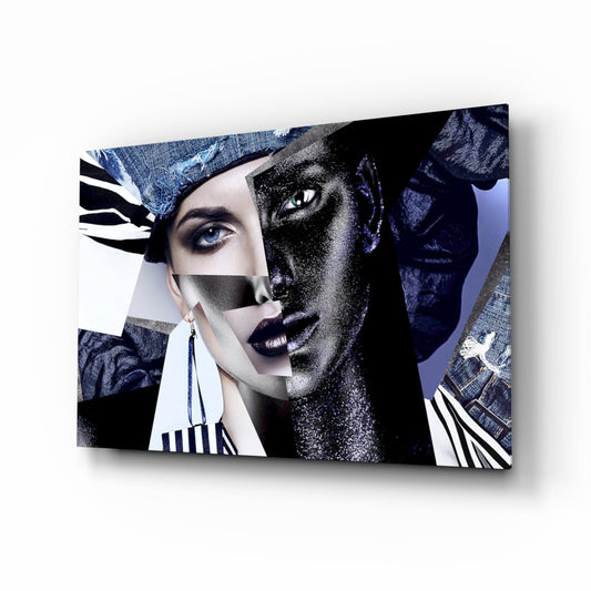 Denim Collage Split Face Glass Wall Art