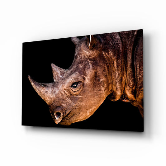 Warm Lit Rhino Close Up Glass Wall Art