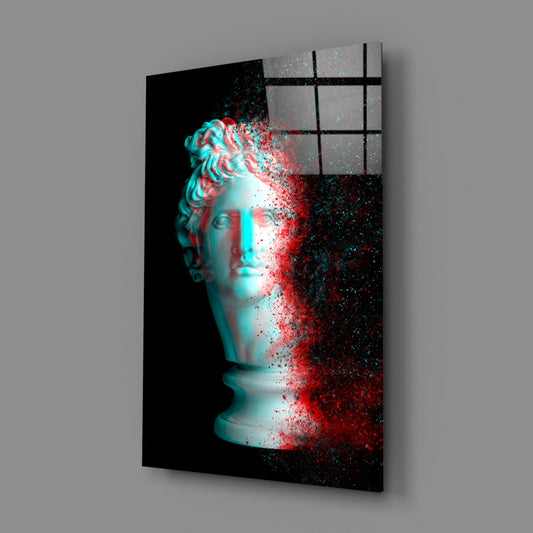 Red Cyan Glitch Apollo Head Glass Wall Art