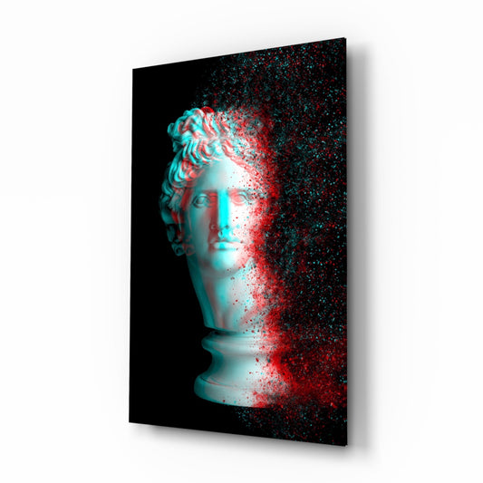 Red Cyan Glitch Apollo Head Glass Wall Art