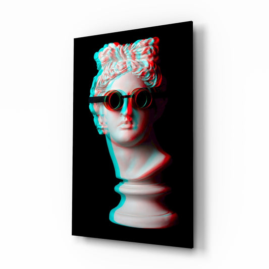 Glitch Goggles Apollo Bust Glass Wall Art