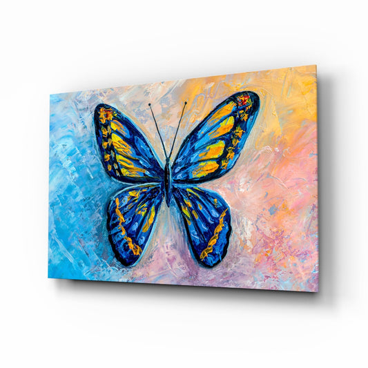 Blue and Gold Oil Butterfly Glass Wall Art
