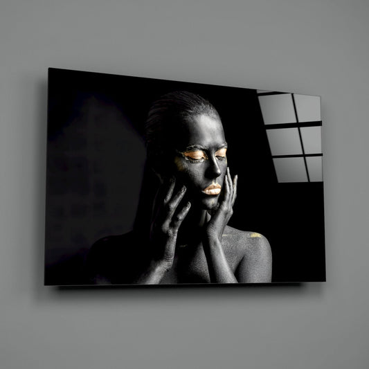 Gold Eyelids Hands Woman Glass Wall Art