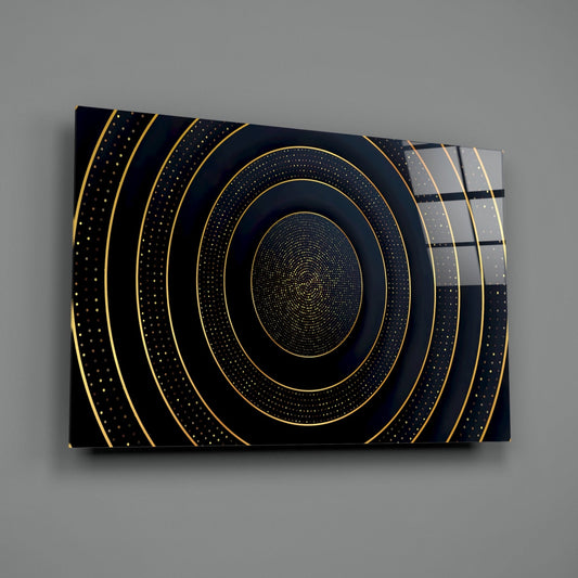 Gold Dotted Concentric Circles Glass Wall Art