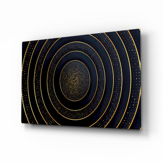 Gold Dotted Concentric Circles Glass Wall Art