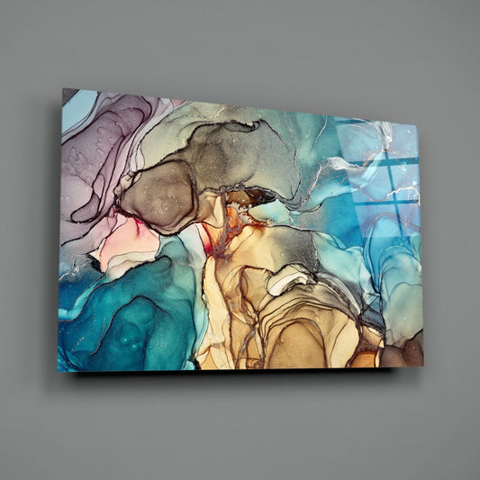 Blue and Amber Alcohol Ink Marble Glass Wall Art