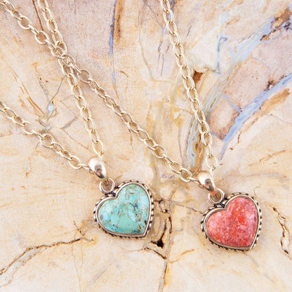 Orange Sponge Coral Heart Pendant and Golden Bronze Necklace Otarealm