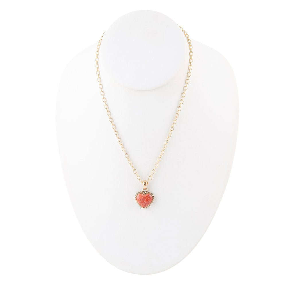 Orange Sponge Coral Heart Pendant and Golden Bronze Necklace Otarealm