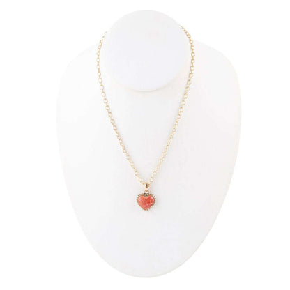 Orange Sponge Coral Heart Pendant and Golden Bronze Necklace Otarealm
