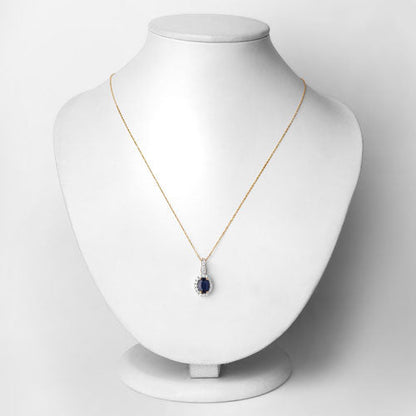 1.79 Carat Genuine Blue Sapphire and White Diamond 14K Yellow Gold Pendant