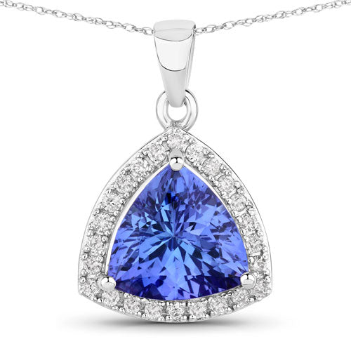 3.11 Carat Genuine Tanzanite and White Diamond 14K White Gold Pendant