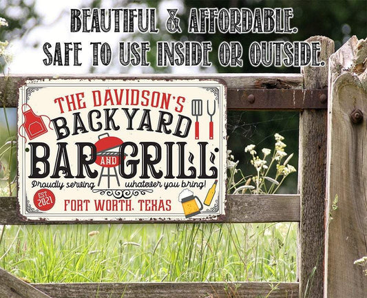 Personalized - Backyard Bar and Grill - Metal Sign