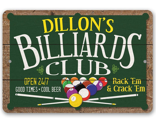 Personalized - Billiard Club - Metal Sign