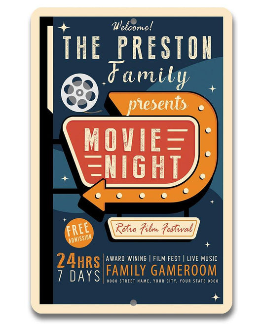 Personalized - Family Movie Night - Metal Sign