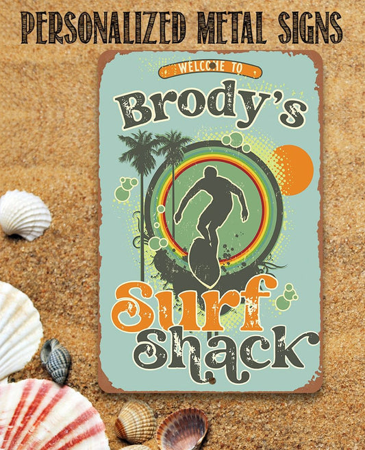 Personalized - Surf Shack Surfing Guy - Metal Sign