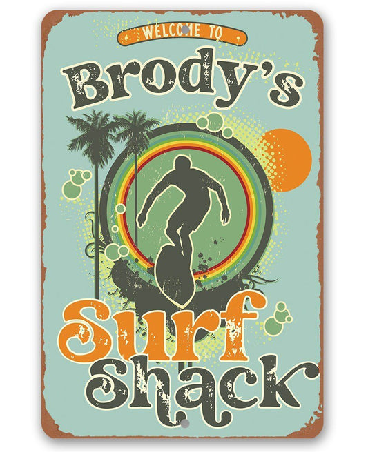 Personalized - Surf Shack Surfing Guy - Metal Sign