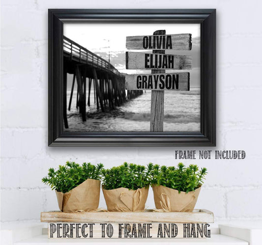 Personalized - Names Sign Post Art - Pier - Print or Canvas