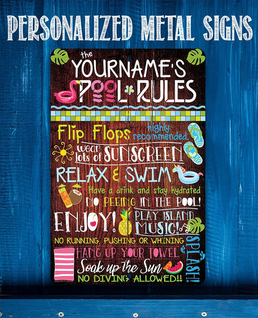 Personalized - Pool Rules - Metal Sign