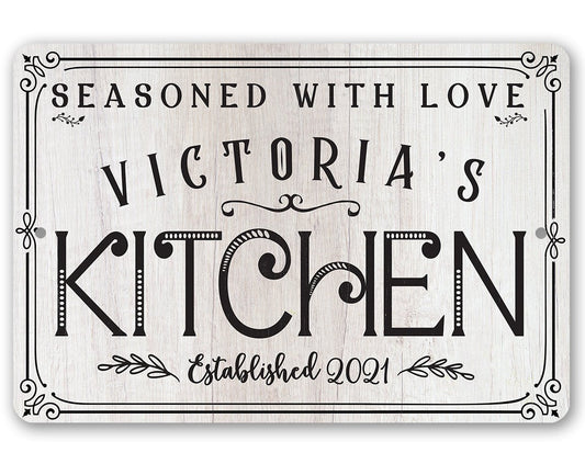 Personalized - Seasoned With Love Kitchen - Metal Sign
