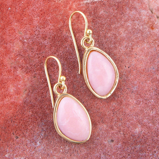 Pink Opal Golden Drop Earrings Otarealm