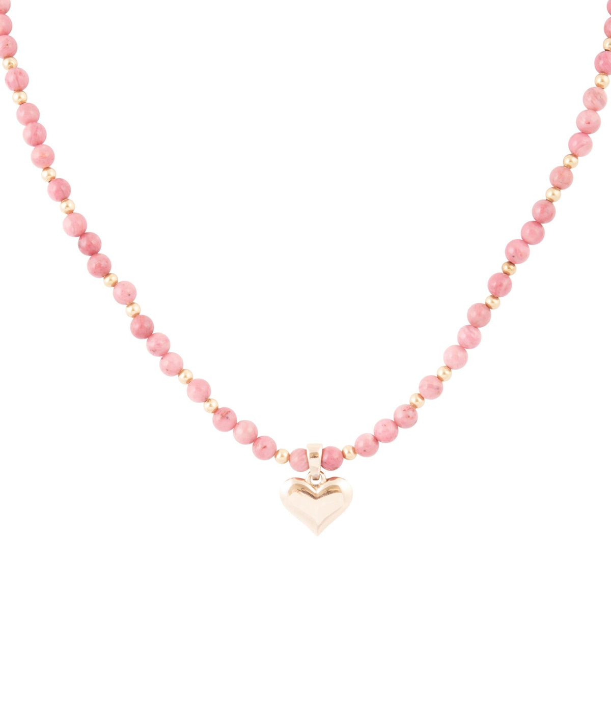 Pink Rhodonite and Golden Bronze Heart Pendant Necklace Otarealm
