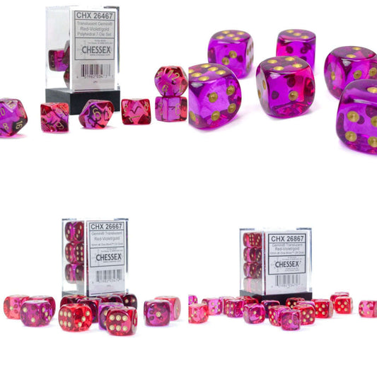 Gemini® Polyhedral Translucent Red-Violet/gold 7-Die Set /16mm/12mm Otarealm
