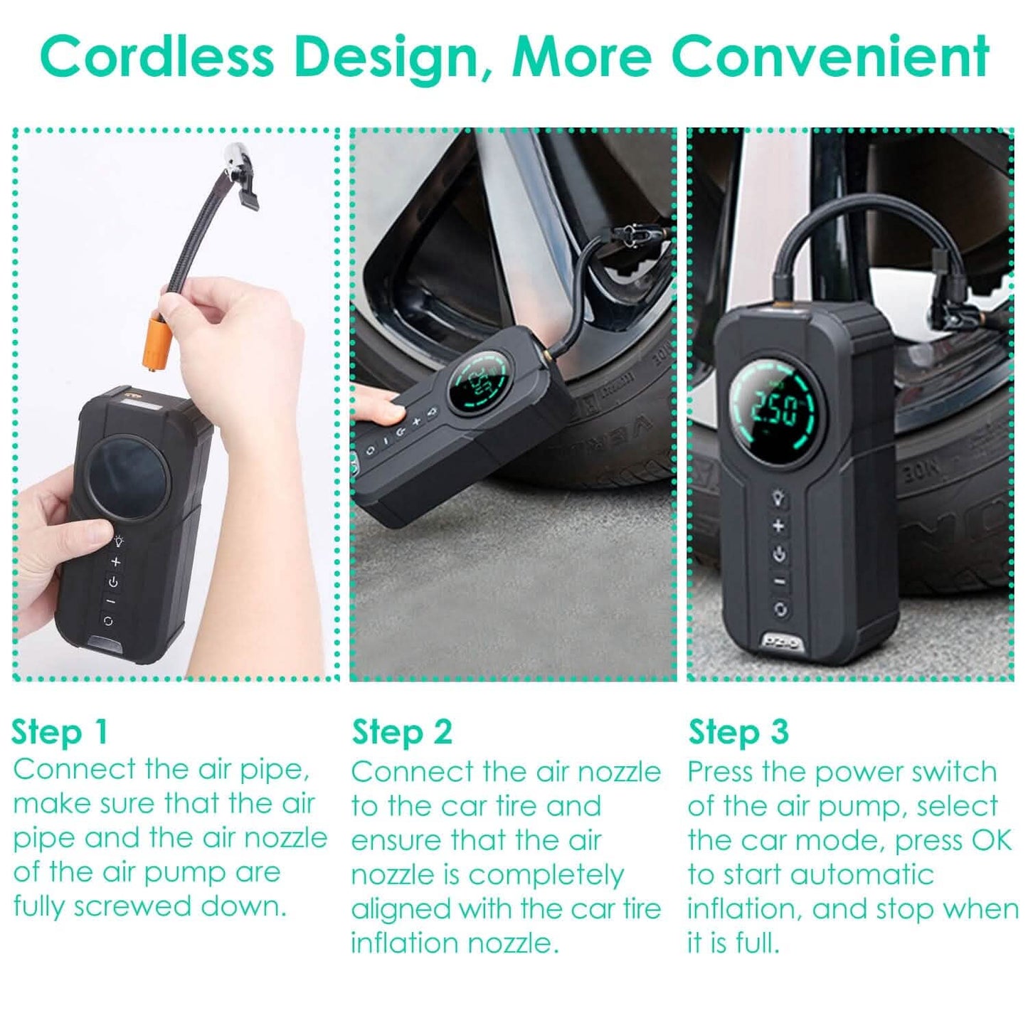 Portable Car Compressor Wireless Electric Air Pump 150 PSI with LED Light Otarealm