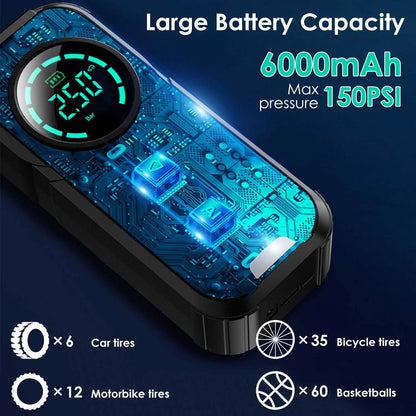 Portable Car Compressor Wireless Electric Air Pump 150 PSI with LED Light Otarealm