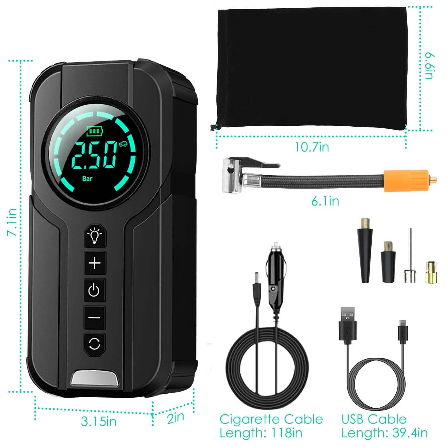 Portable Car Compressor Wireless Electric Air Pump 150 PSI with LED Light Otarealm