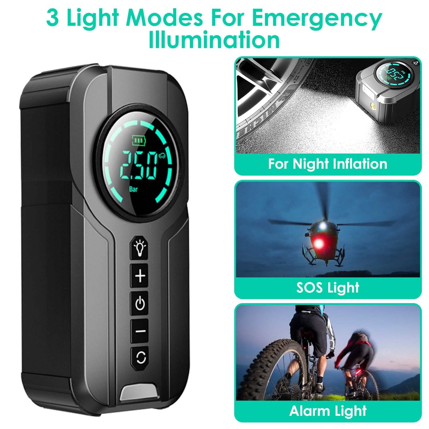 Portable Car Compressor Wireless Electric Air Pump 150 PSI with LED Light Otarealm