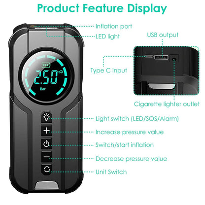 Portable Car Compressor Wireless Electric Air Pump 150 PSI with LED Light Otarealm