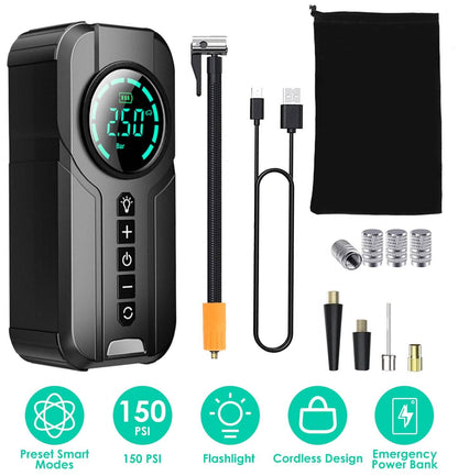 Portable Car Compressor Wireless Electric Air Pump 150 PSI with LED Light Otarealm