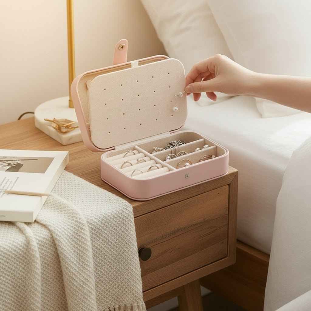 Portable Travel Jewelry Box Small PU Leather Organizer Case